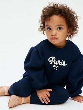H&M toddler Navy Paris Sweatshirt set 2T